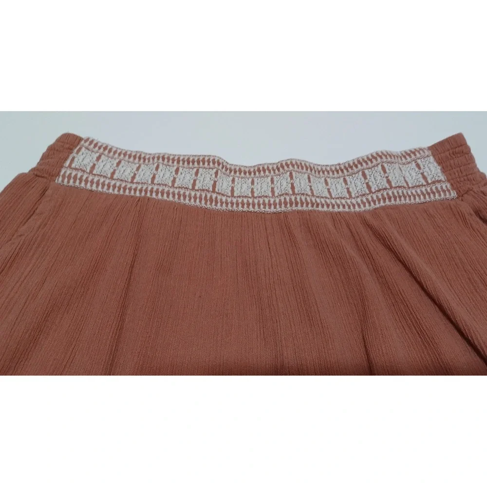 Garnet Hill Womens 10 Gauze Maxi Skirt Organic Cotton Boho Embroidered Earthy
